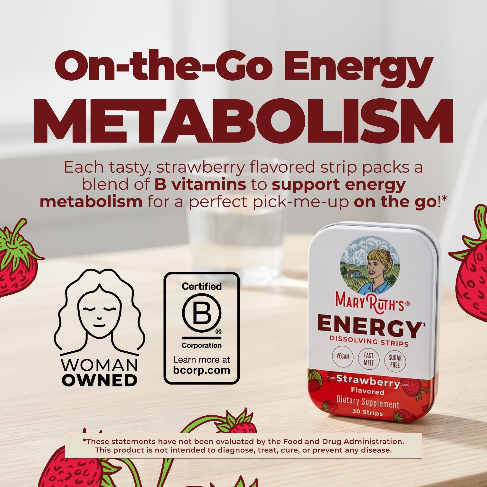 Energy Dissolving Strips 30 Strips Strawberry On the Go energy Metabolism
