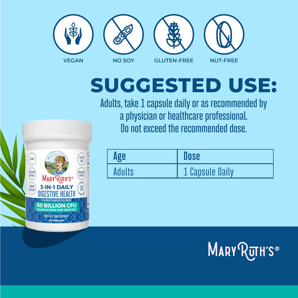 3-in-1 Daily Digestive Health Capsules 30CT Suggested Use