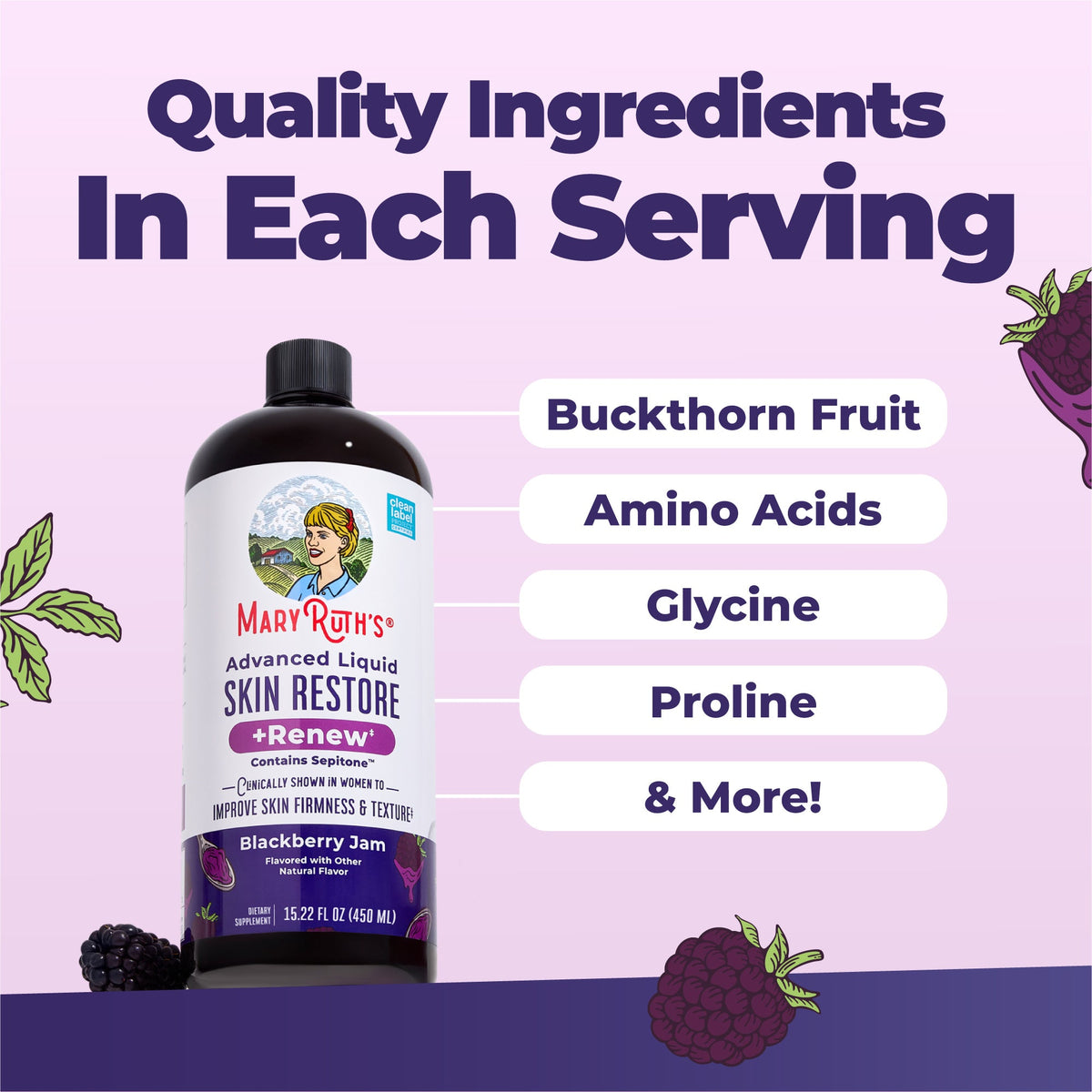 Advanced Liquid Skin Restore and Renew 15oz Blackberry Jam Ingredients