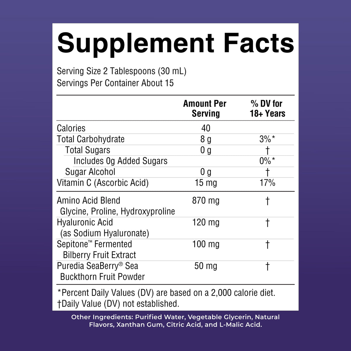Advanced Liquid Skin Restore and Renew 15oz Blackberry Jam Supplement Facts