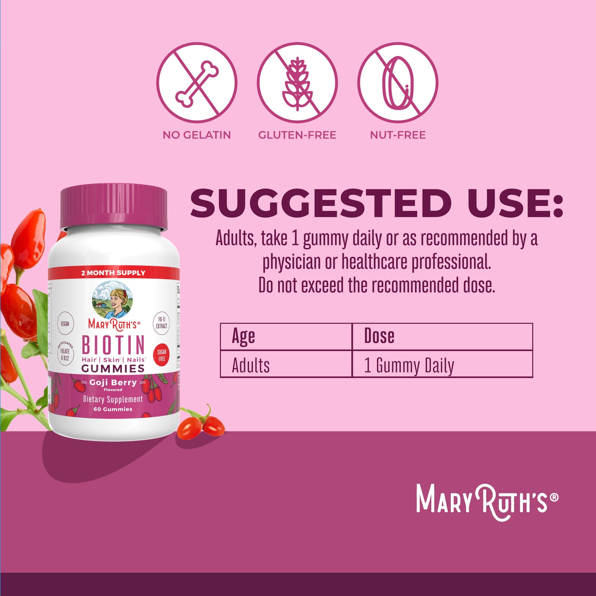 Biotin Gummies 60CT Goji Berry Suggested Use