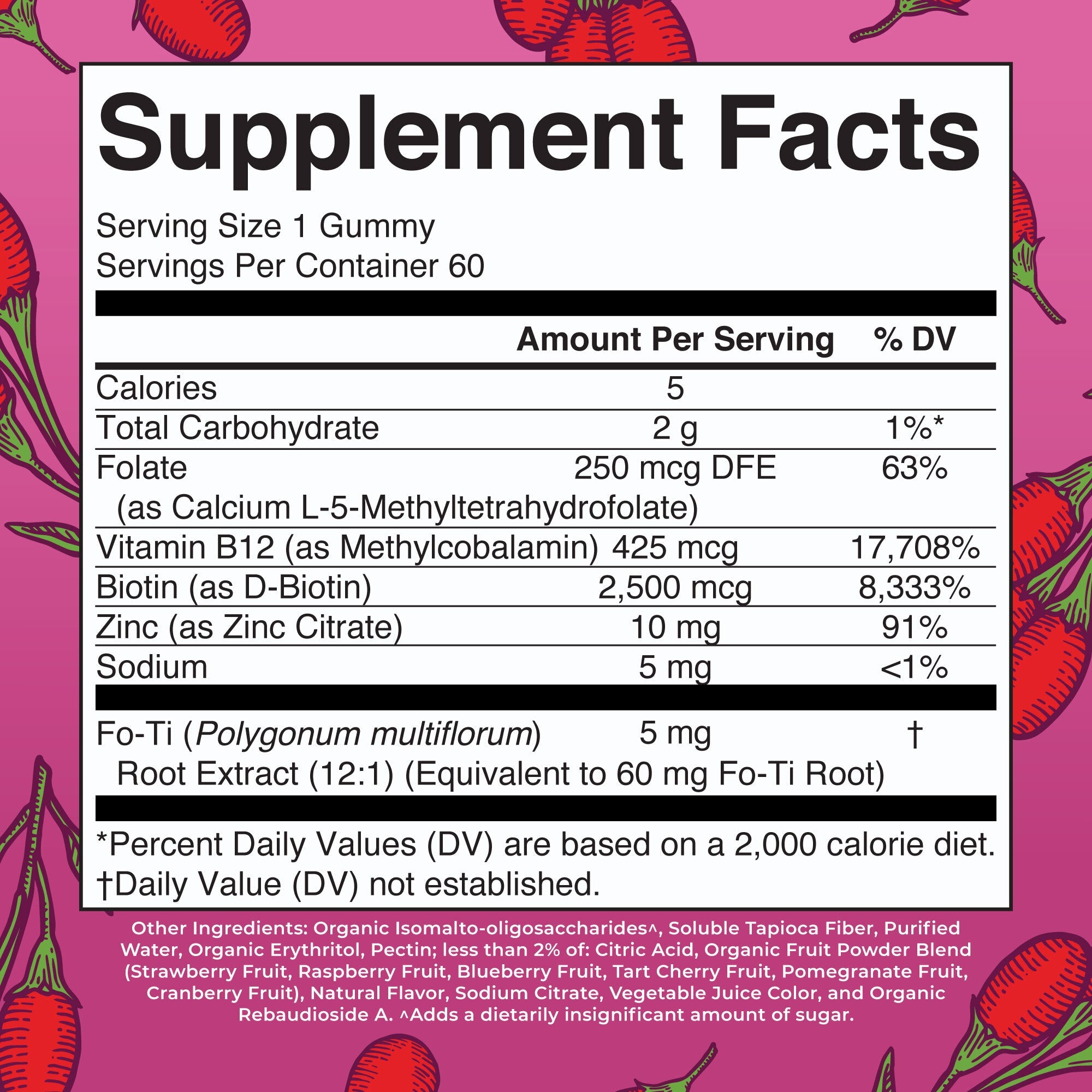 Biotin Gummies 60CT Goji Berry Supplement Facts