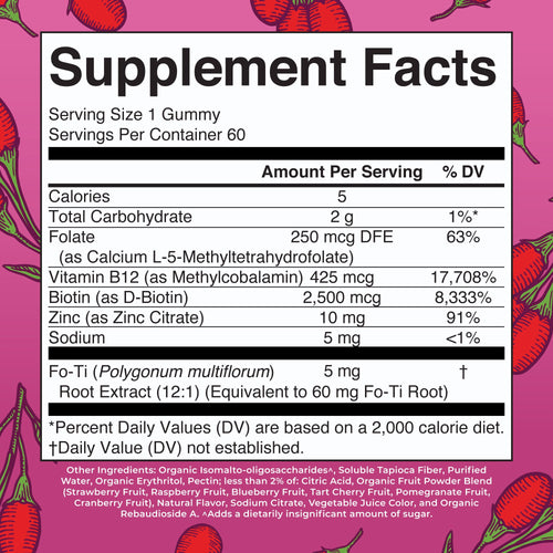 Biotin Gummies 60CT Goji Berry Supplement Facts