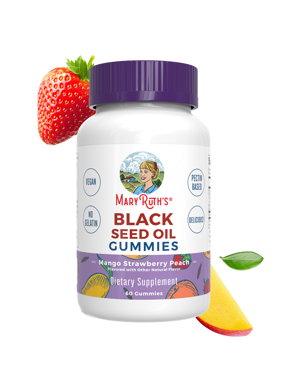 Black Seed Oil Gummies 60CT Mango Strawberry Peach