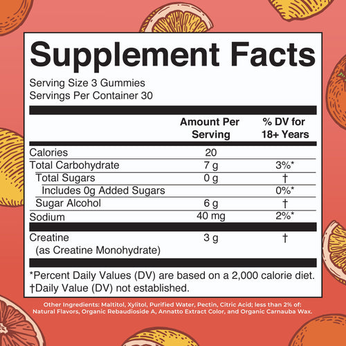 Creatine Gummies 90CT Tangerine Citrus Supplement Facts