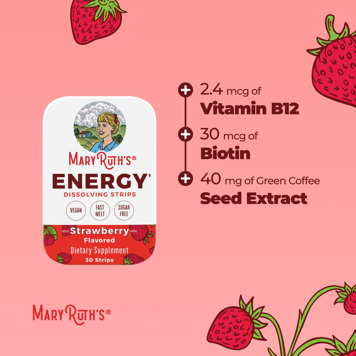 Energy Dissolving Strips 30 Strips Strawberry Benefits