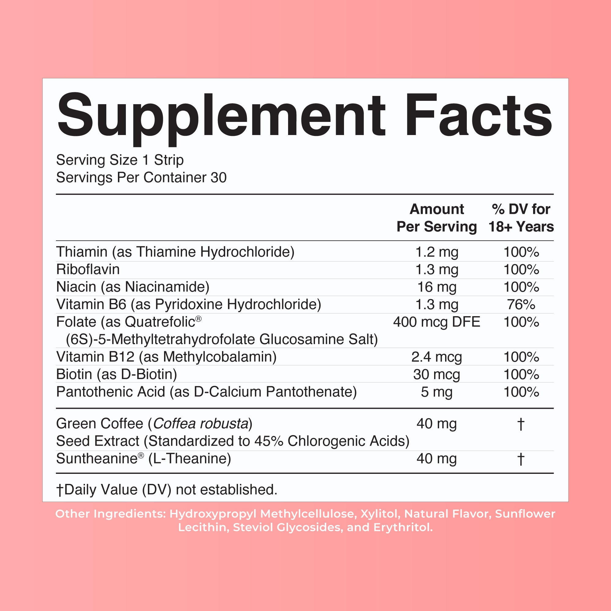 Energy Dissolving Strips 30 Strips Strawberry Supplement Facts