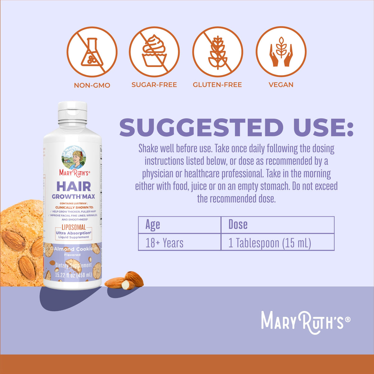 Hair Growth Max Liposomal 16oz Almond Cookie Suggested Use