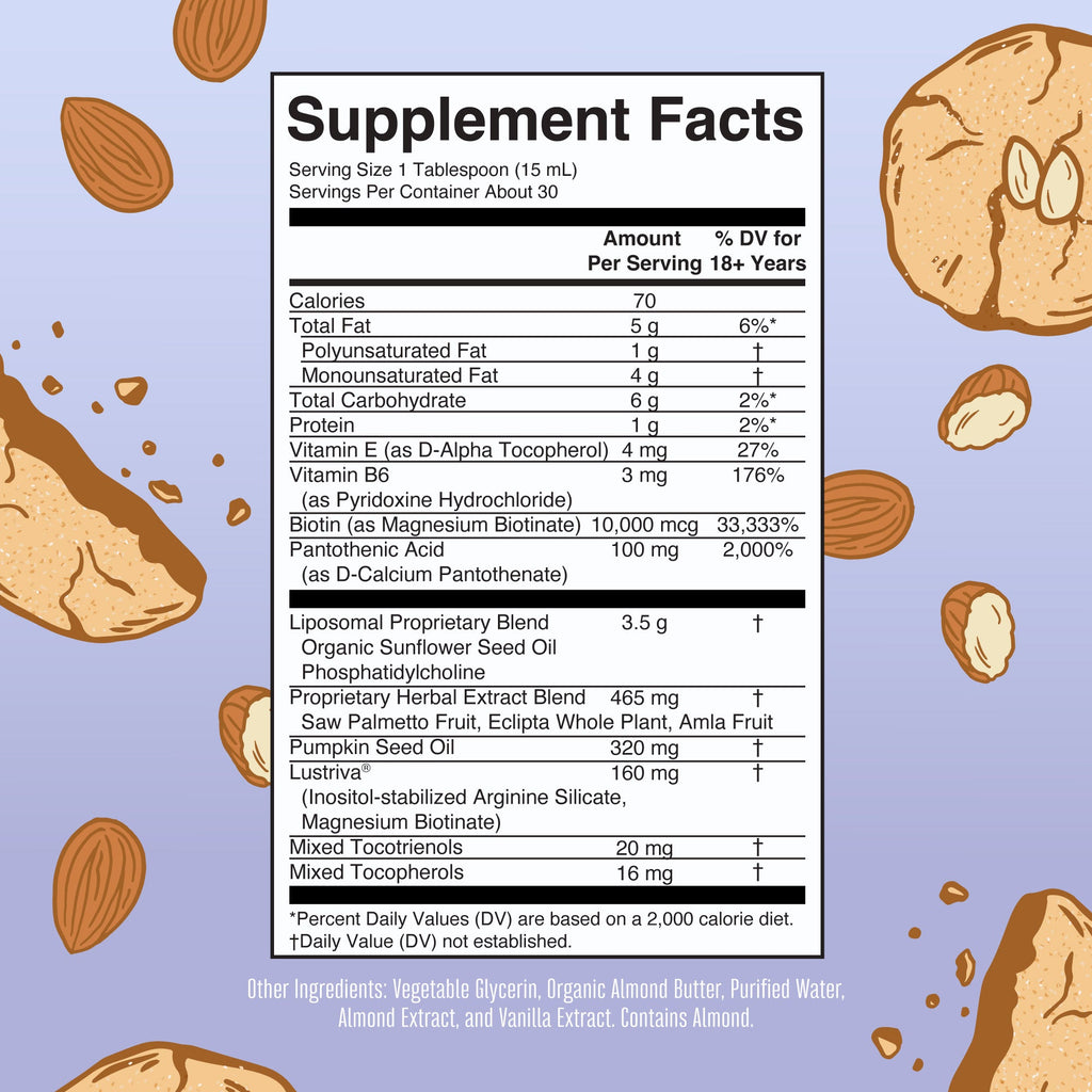 Hair Growth Max Liposomal 16oz Almond Cookie Supplement Facts
