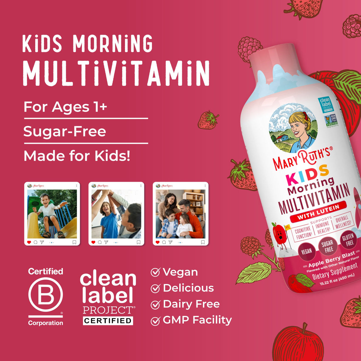 Kids Liquid Morning Multivitamin 15oz Apple Berry Great Flavor Better Benefits