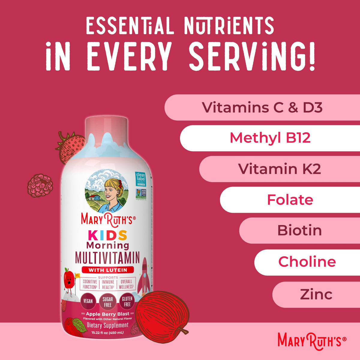 Kids Liquid Morning Multivitamin 15oz Apple Berry Ingredients