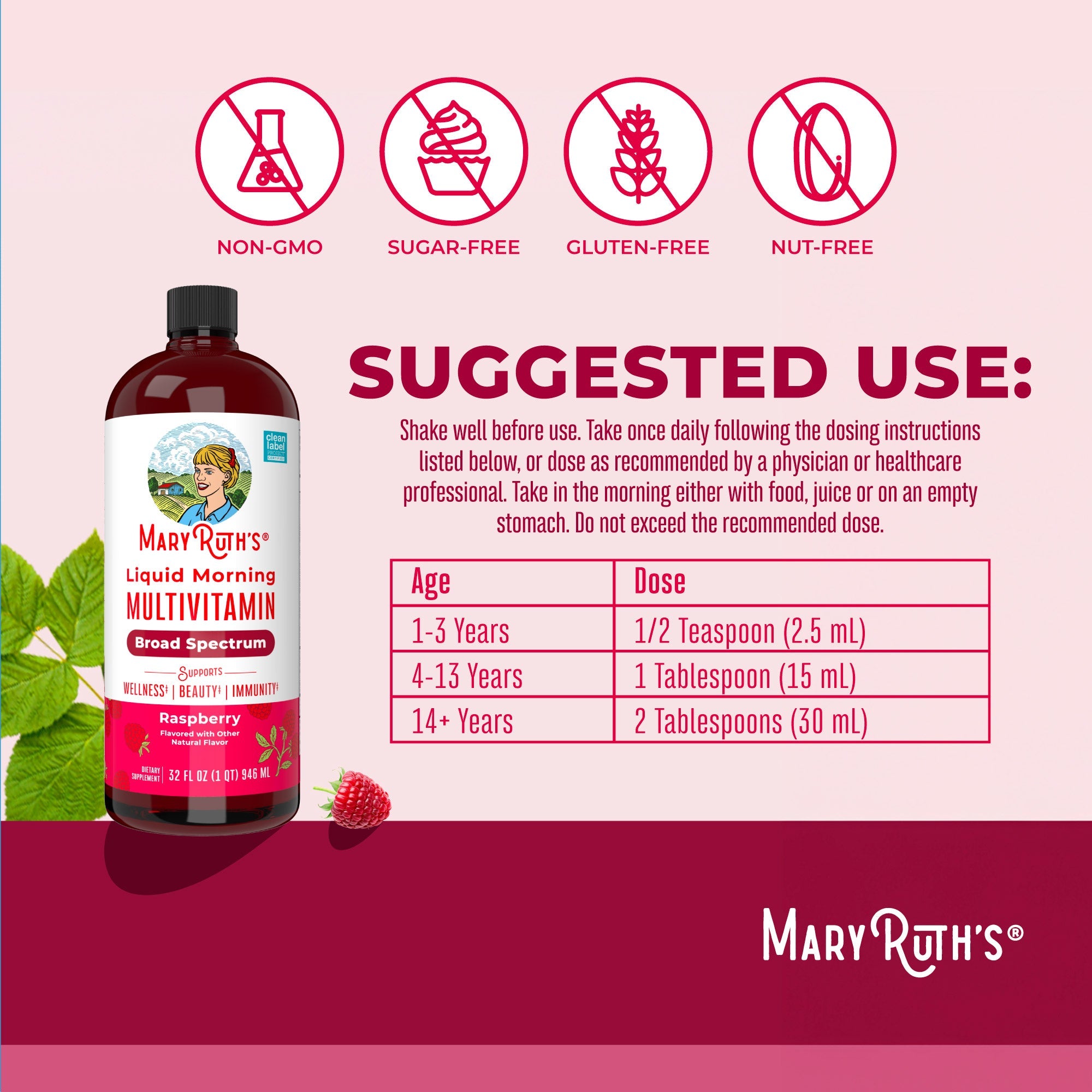 Liquid Morning Multivitamin 32oz Raspberry Suggested Use