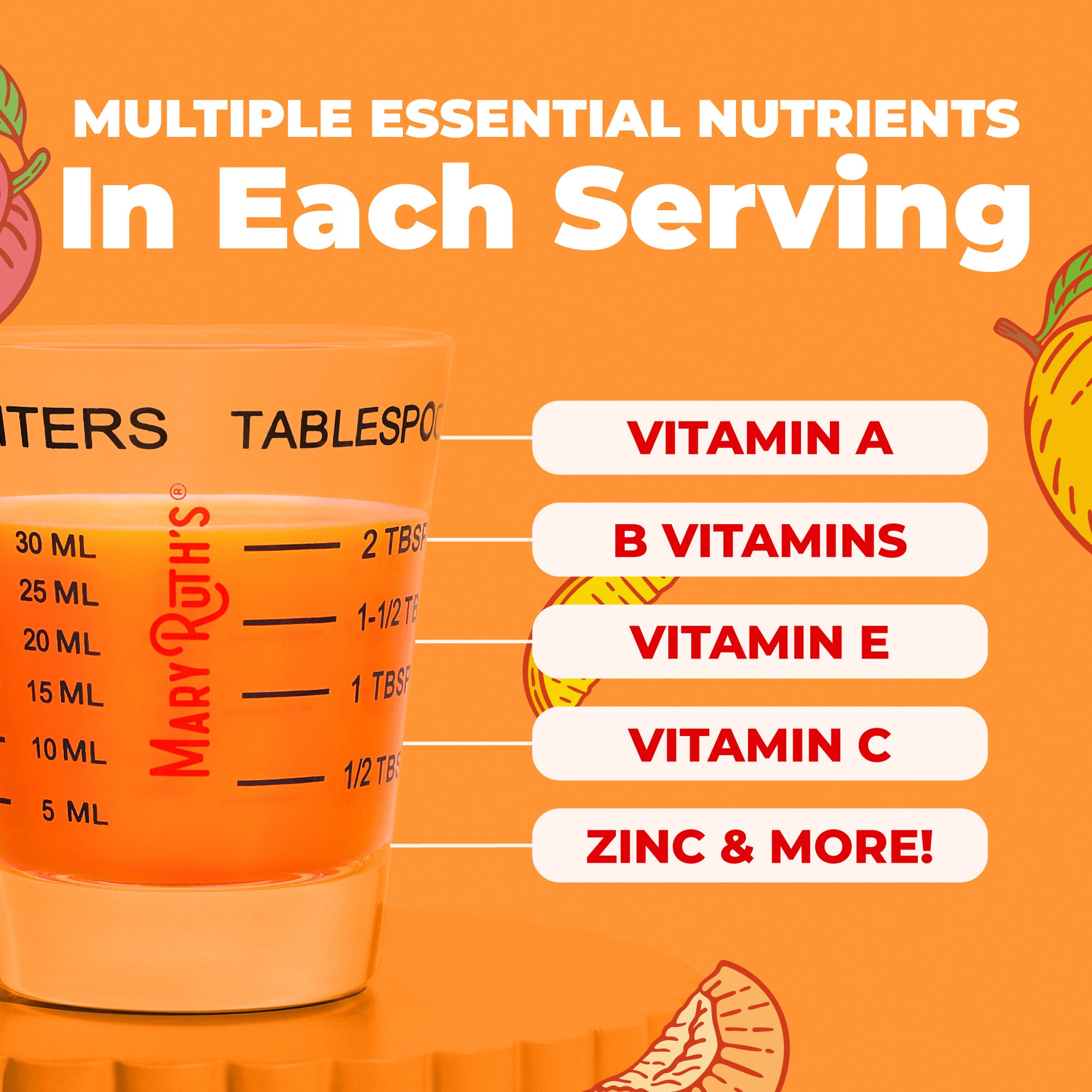 Liquid Morning Multivitamin + Hair Growth 15oz Peach Mango Ingredients
