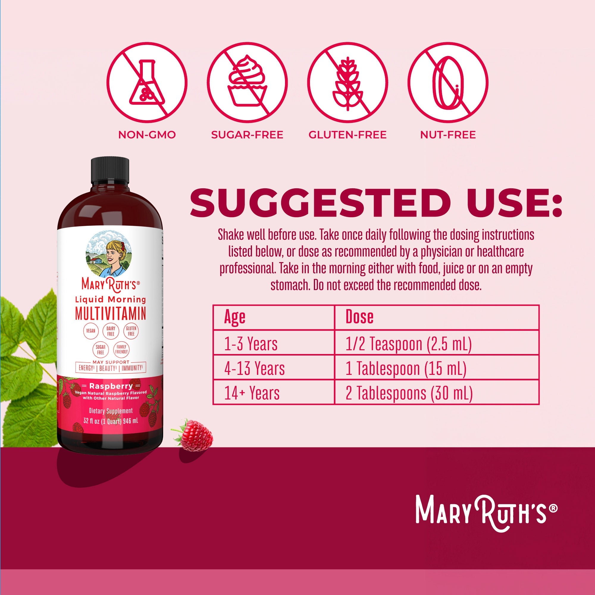 Liquid Morning Multivitamin Raspberry 32oz Suggested Use
