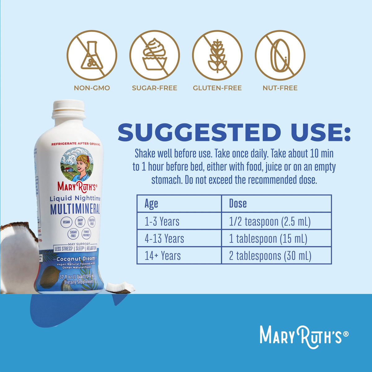 Liquid Nighttime Multimineral Coconut 32oz Suggested Use