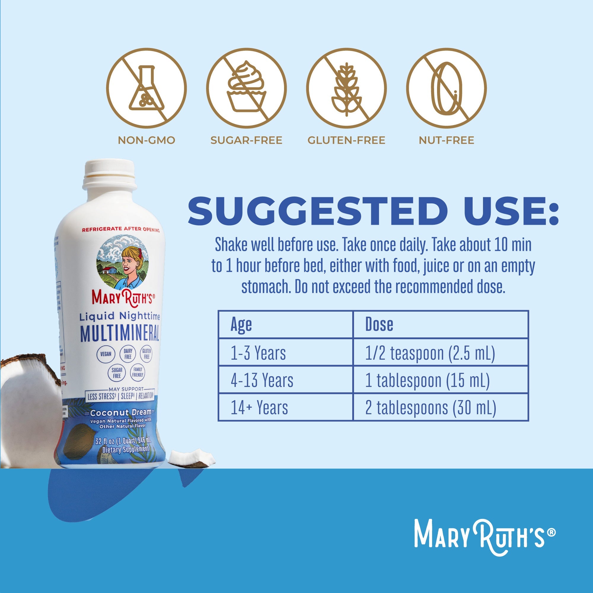 Liquid Nighttime Multimineral Coconut 32oz Suggested Use
