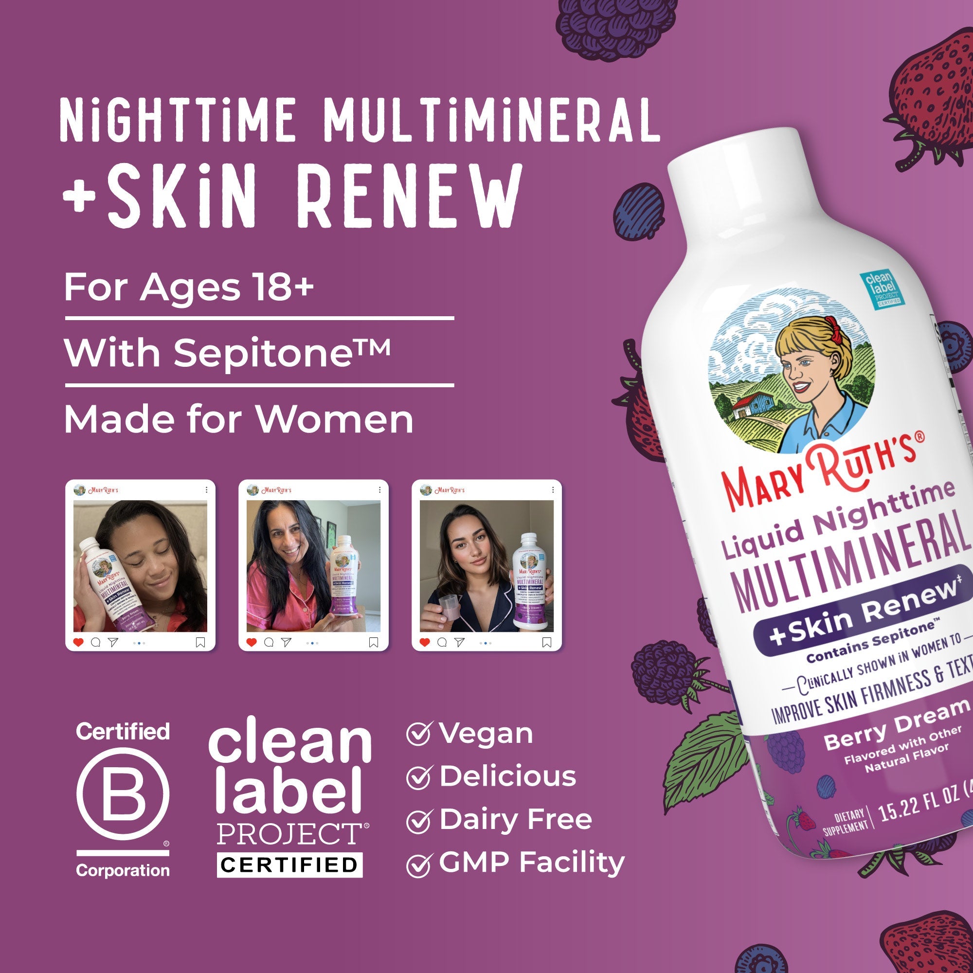 Liquid Nighttime Multimineral + Skin Renew 15oz Berry Dream Great Flavor Better Benefits