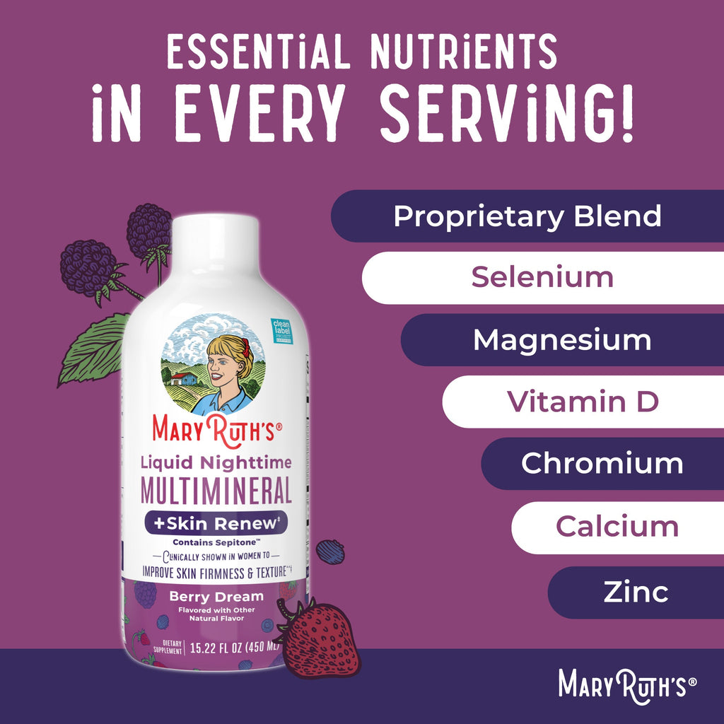 Liquid Nighttime Multimineral + Skin Renew 15oz Berry Dream Ingredients