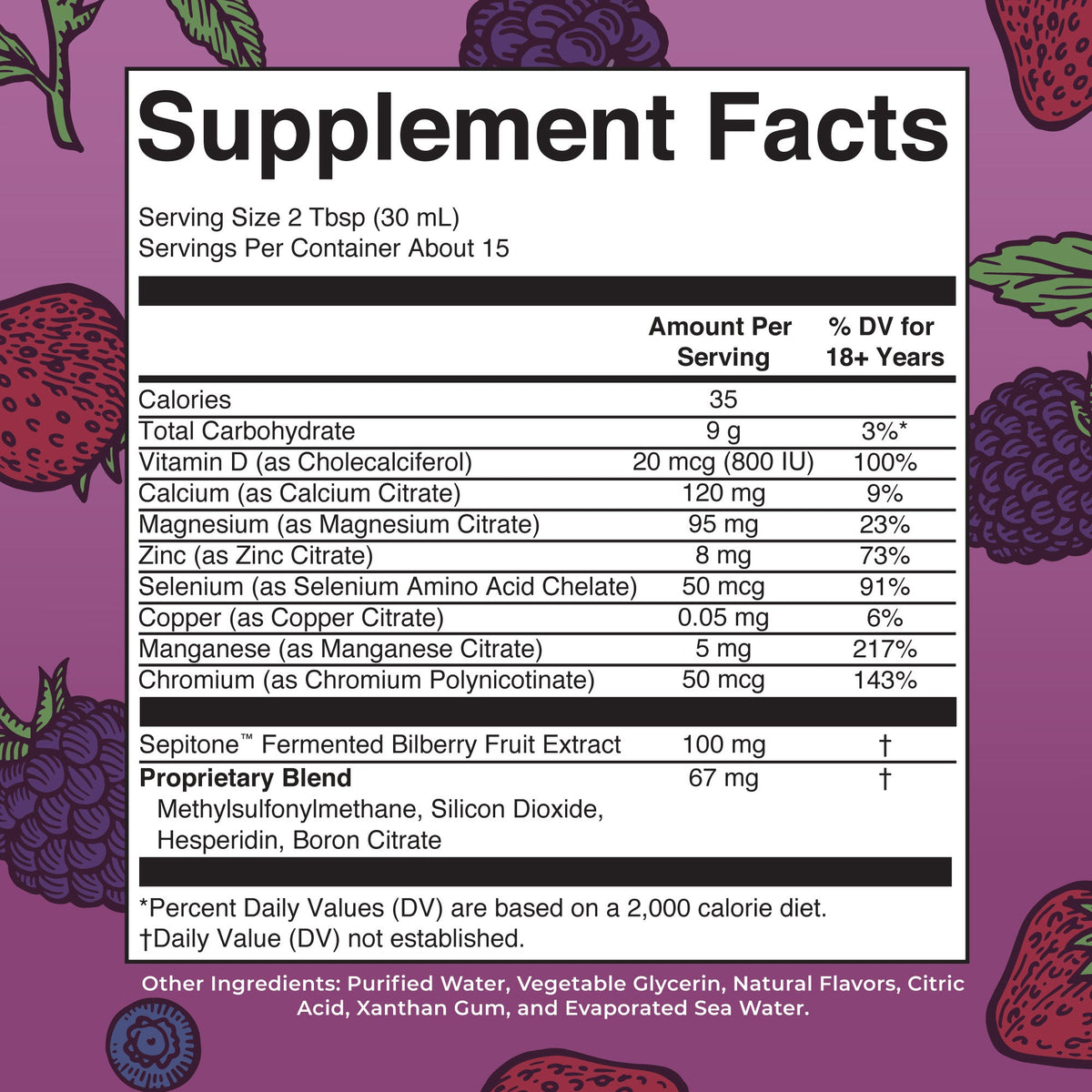 Liquid Nighttime Multimineral + Skin Renew 15oz Berry Dream Supplement Facts