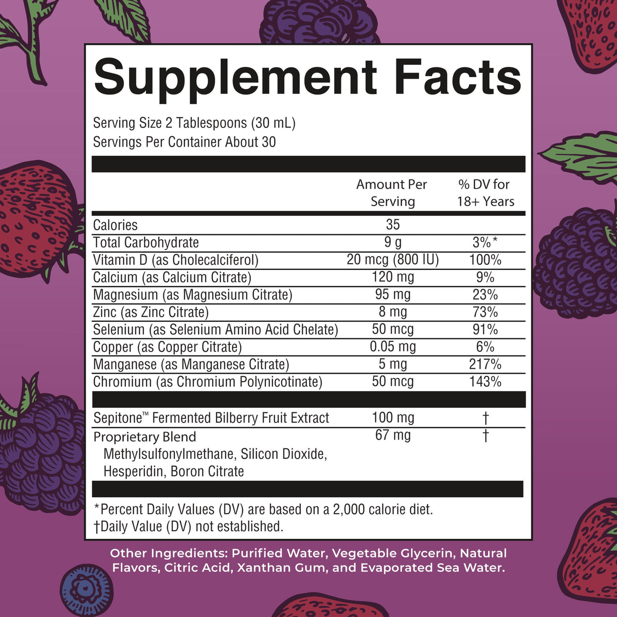 Liquid Nighttime Multimineral + Skin Renew 30oz Berry Dream Supplement Facts
