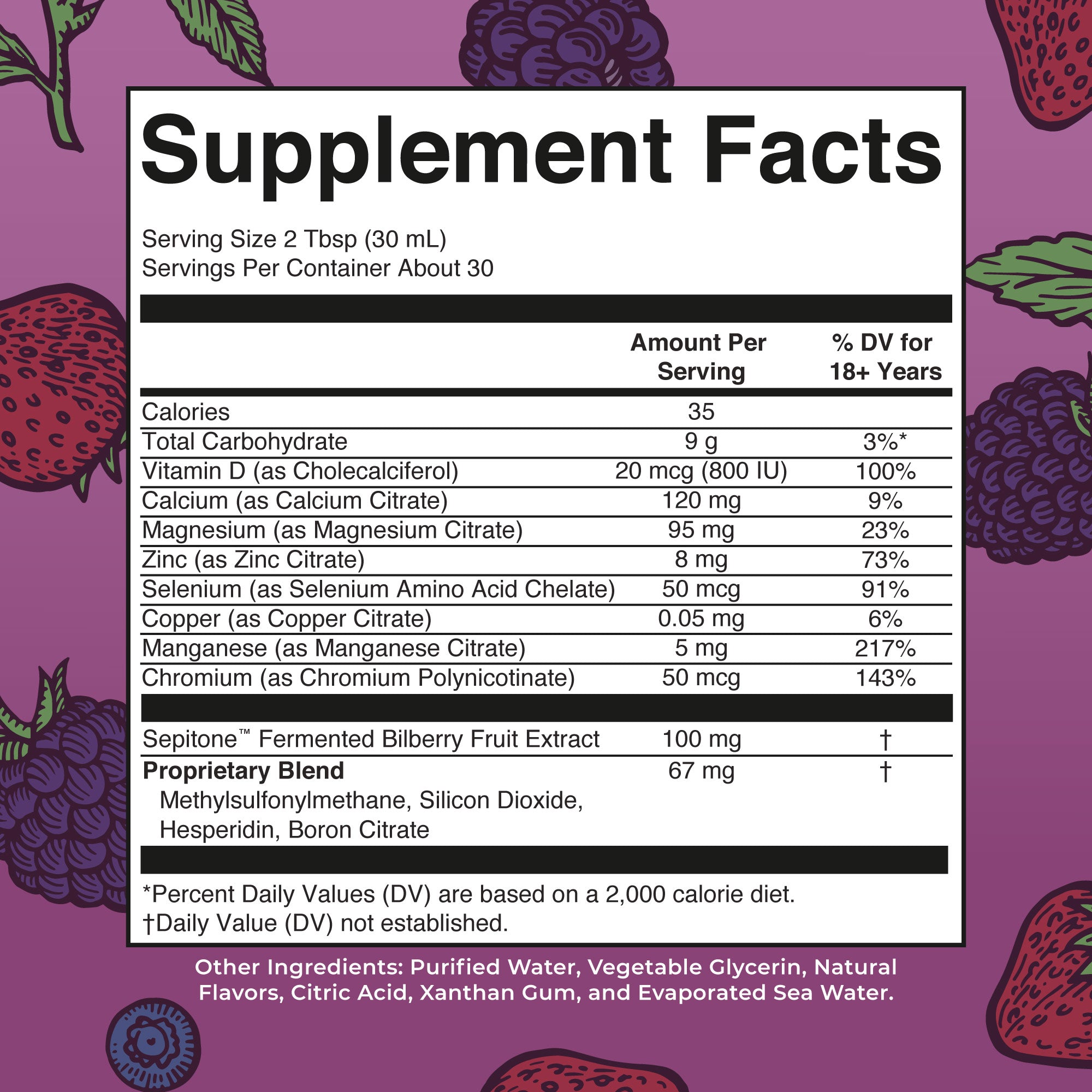 Liquid Nighttime Multimineral + Skin Renew 30oz Berry Supplement Facts