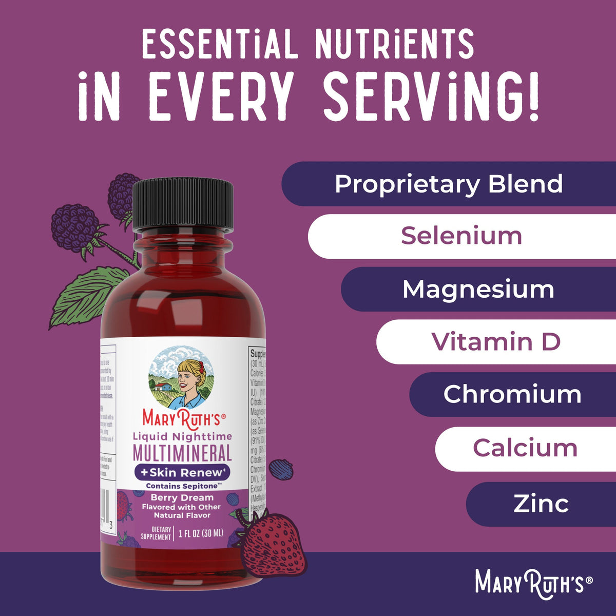 Liquid Nighttime Multimineral + Skin Renew Travel Pack 1oz Berry Dream Ingredients