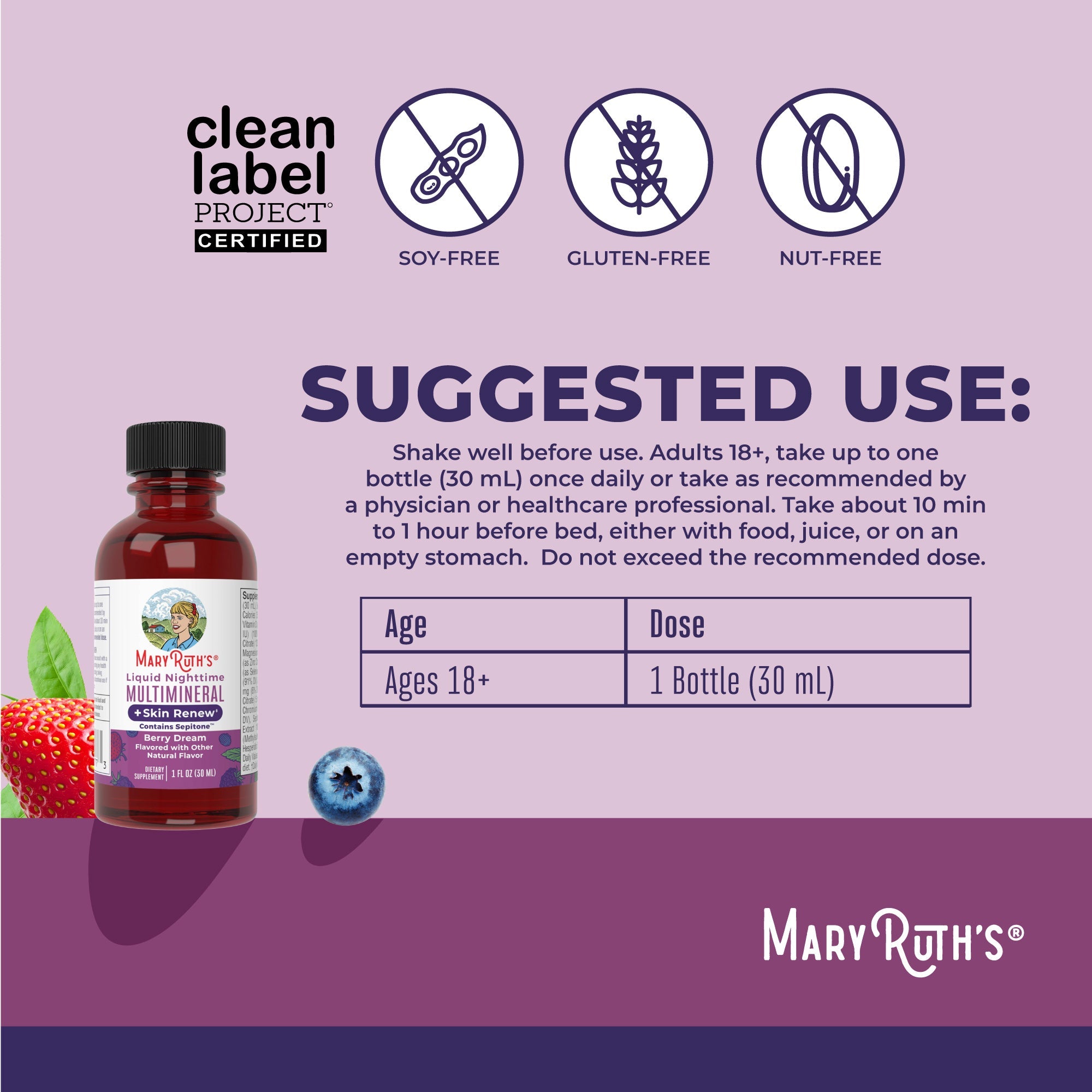 Liquid Nighttime Multimineral + Skin Renew Travel Pack 1oz Berry Dream Suggested Use