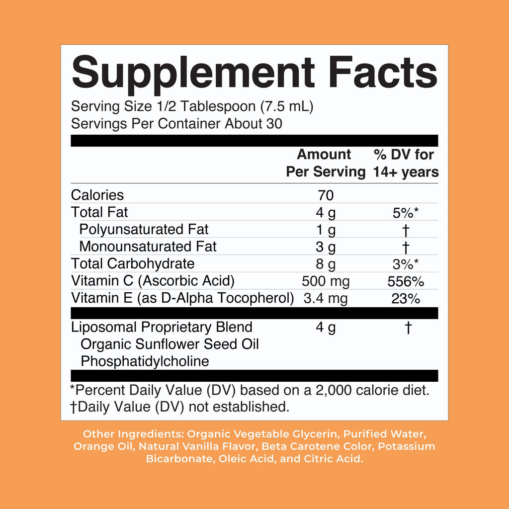 Megadose Vitamin C Liposomal 7oz Citrus Vanilla Supplement Facts