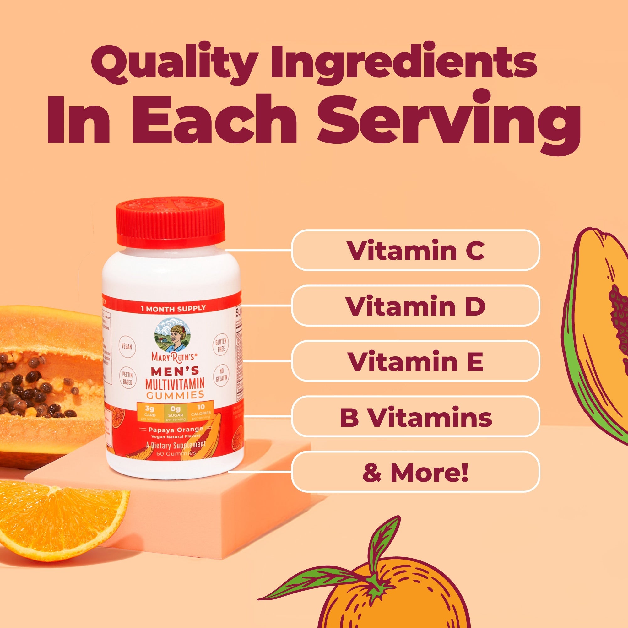 Men's Multivitamin Gummies Papaya Orange 60ct Ingredients