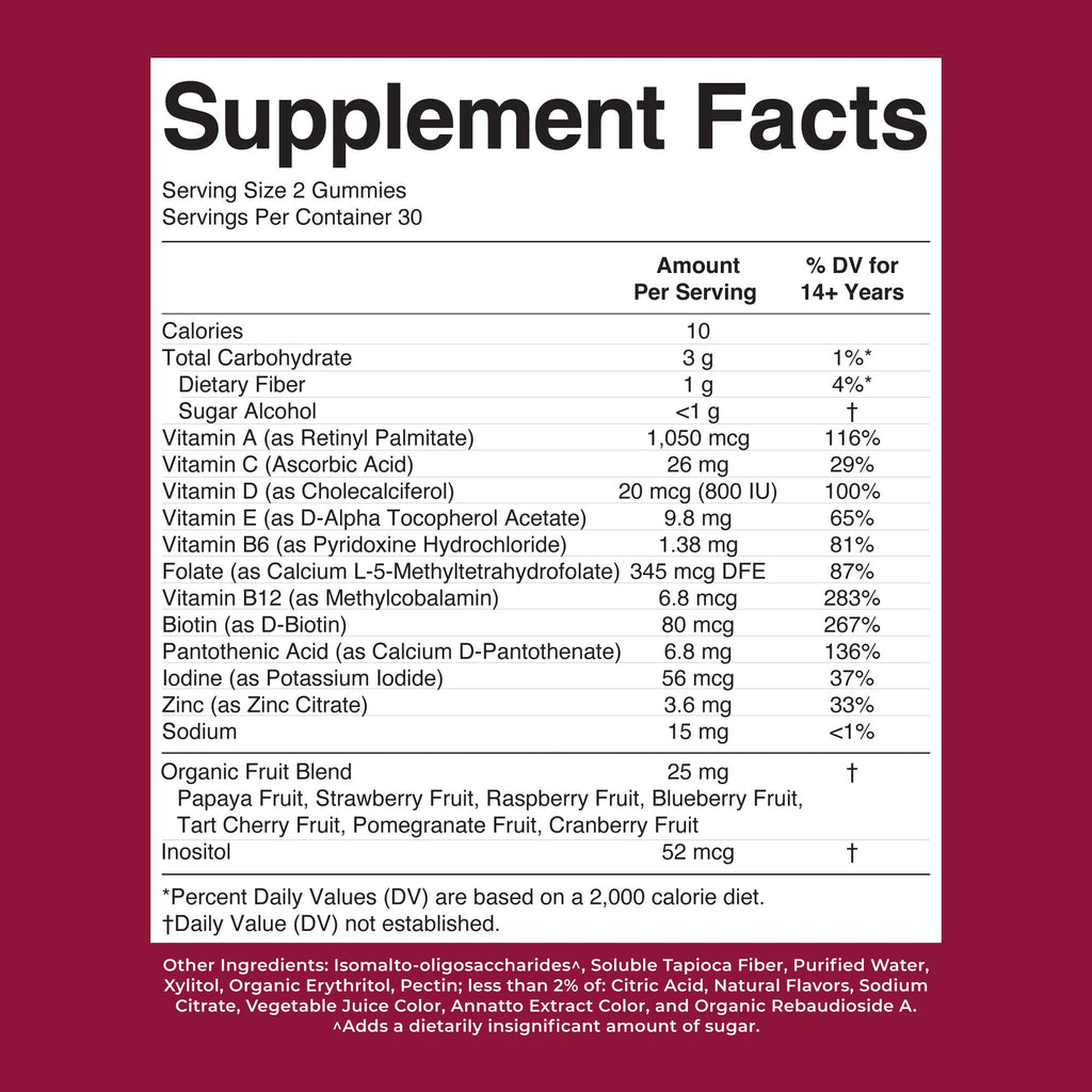 Men's Multivitamin Gummies Papaya Orange 60ct Supplement Facts