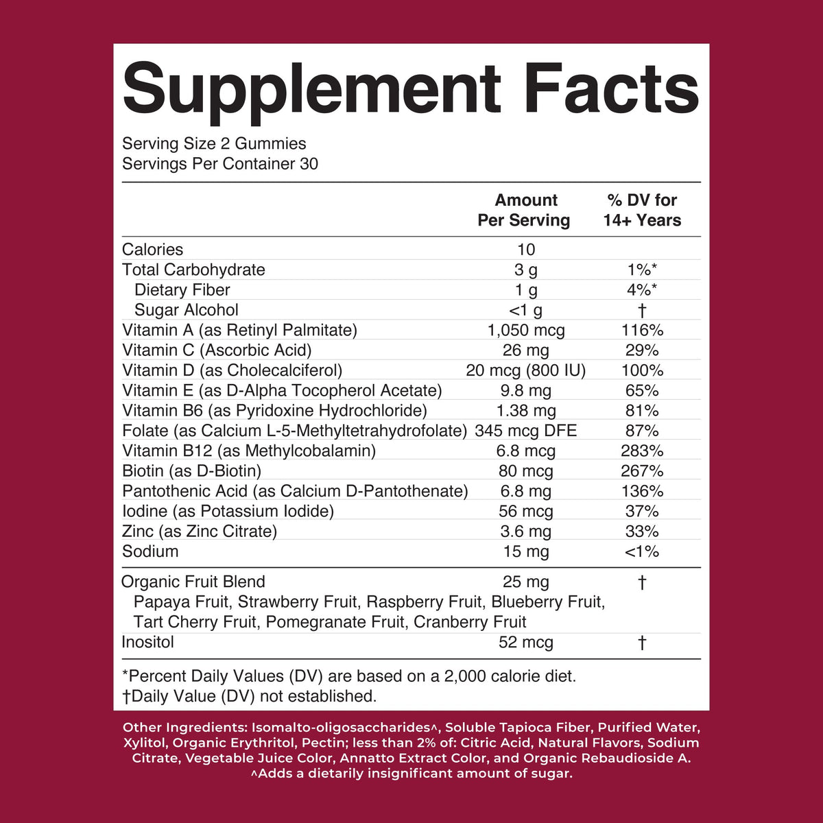 Men's Multivitamin Gummies Papaya Orange 60ct Supplement Facts