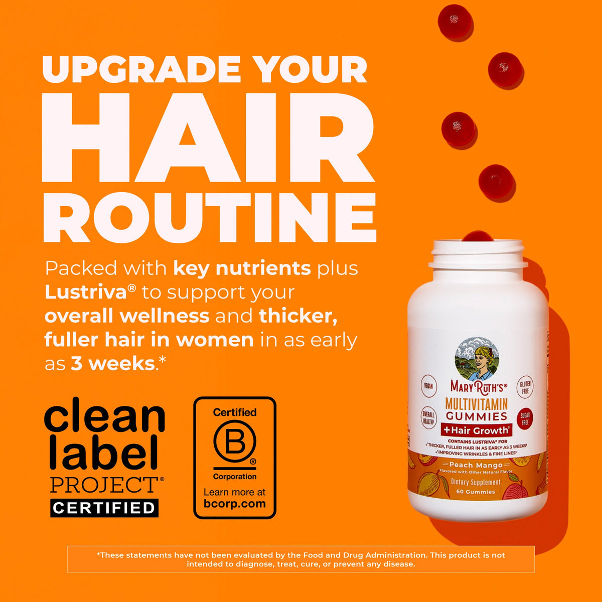 Multivitamin Hair Growth Gummies 60CT Peach Mango Upgrade Your Routine