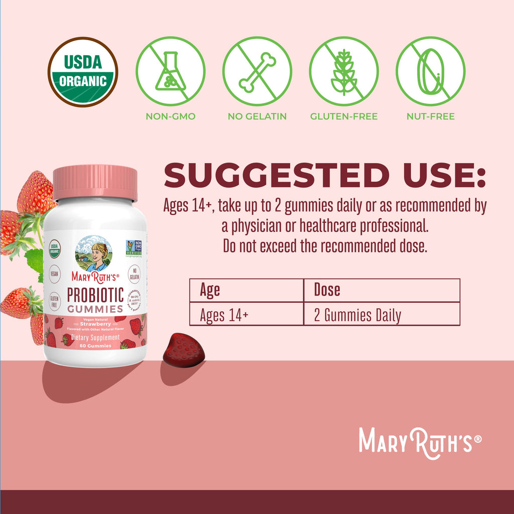 Organic Adult Probiotic Gummies 60CT Strawberry Suggested Use
