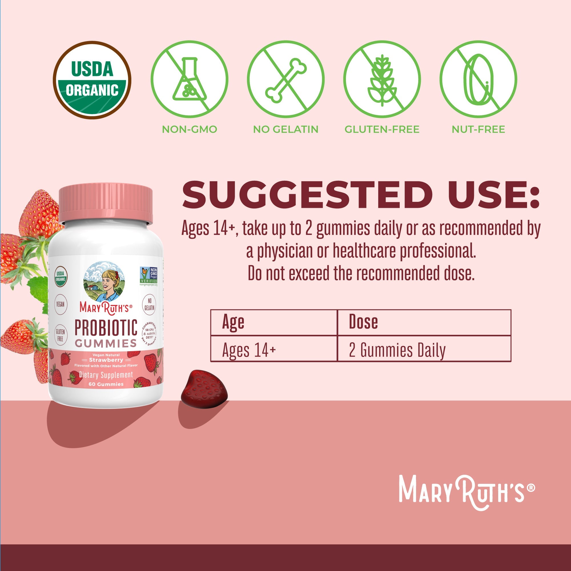 Organic Adult Probiotic Gummies 60CT Strawberry Suggested Use