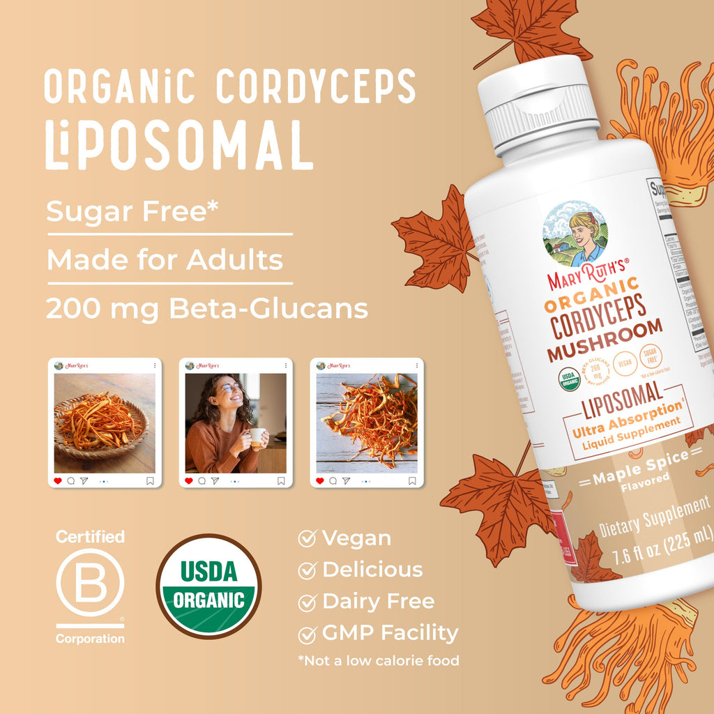 Organic Cordyceps Mushroom Liposomal 7oz Maple Spice Great Flavor Better Benefits