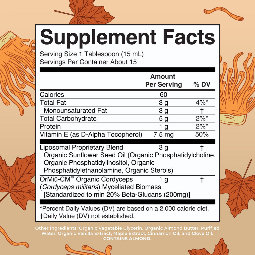 Organic Cordyceps Mushroom Liposomal 7oz Maple Spice Supplement Facts