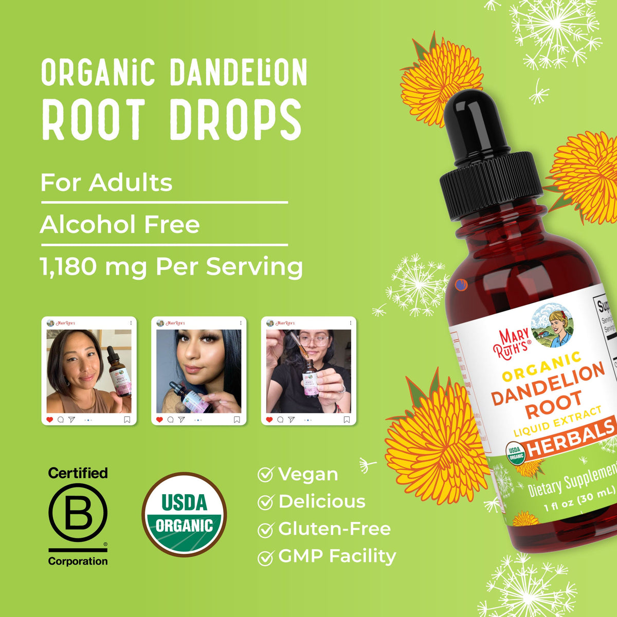 Organic Dandelion Root Liquid Extract 1oz Great Flavor Better Benefits