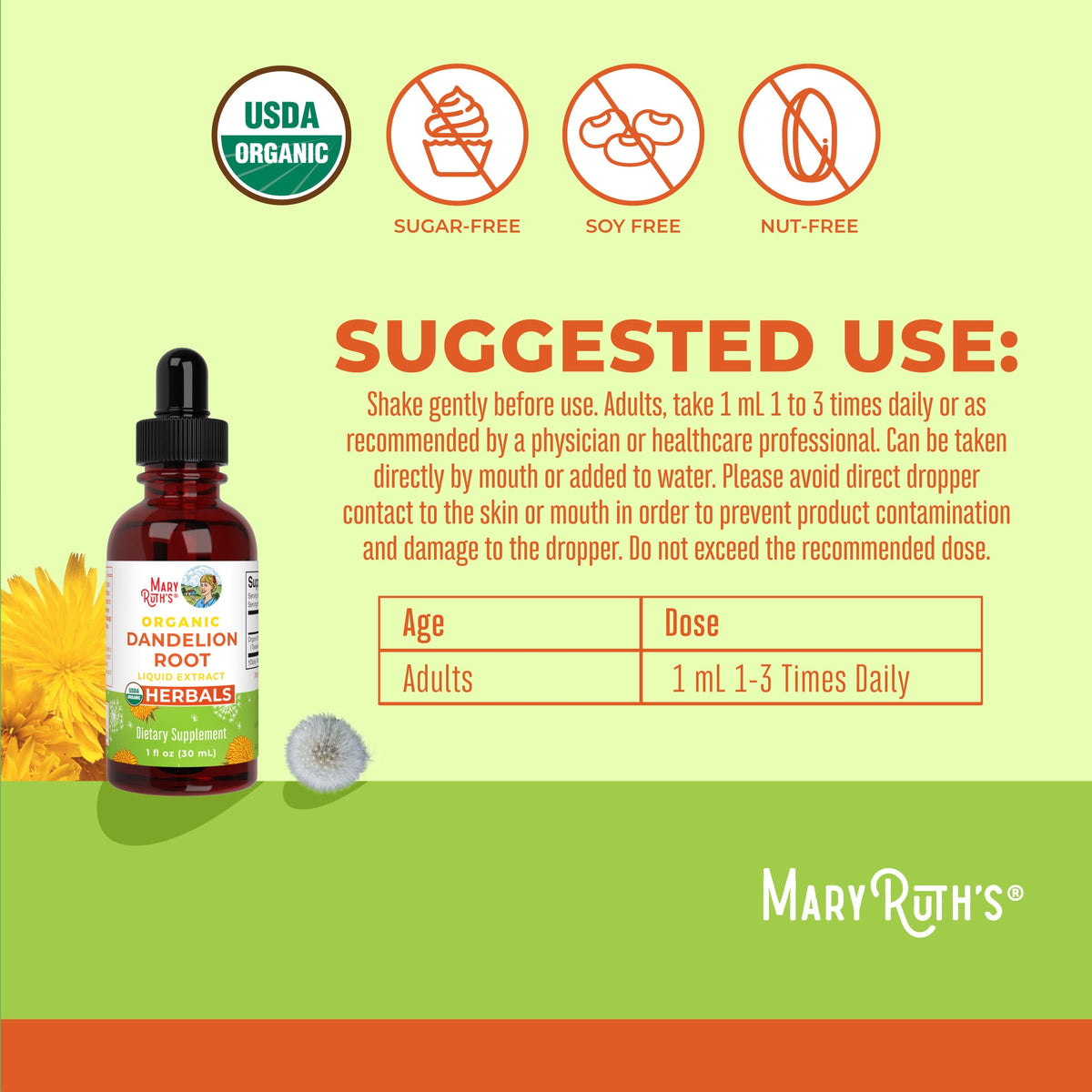 Organic Dandelion Root Liquid Extract 1oz Suggested Use