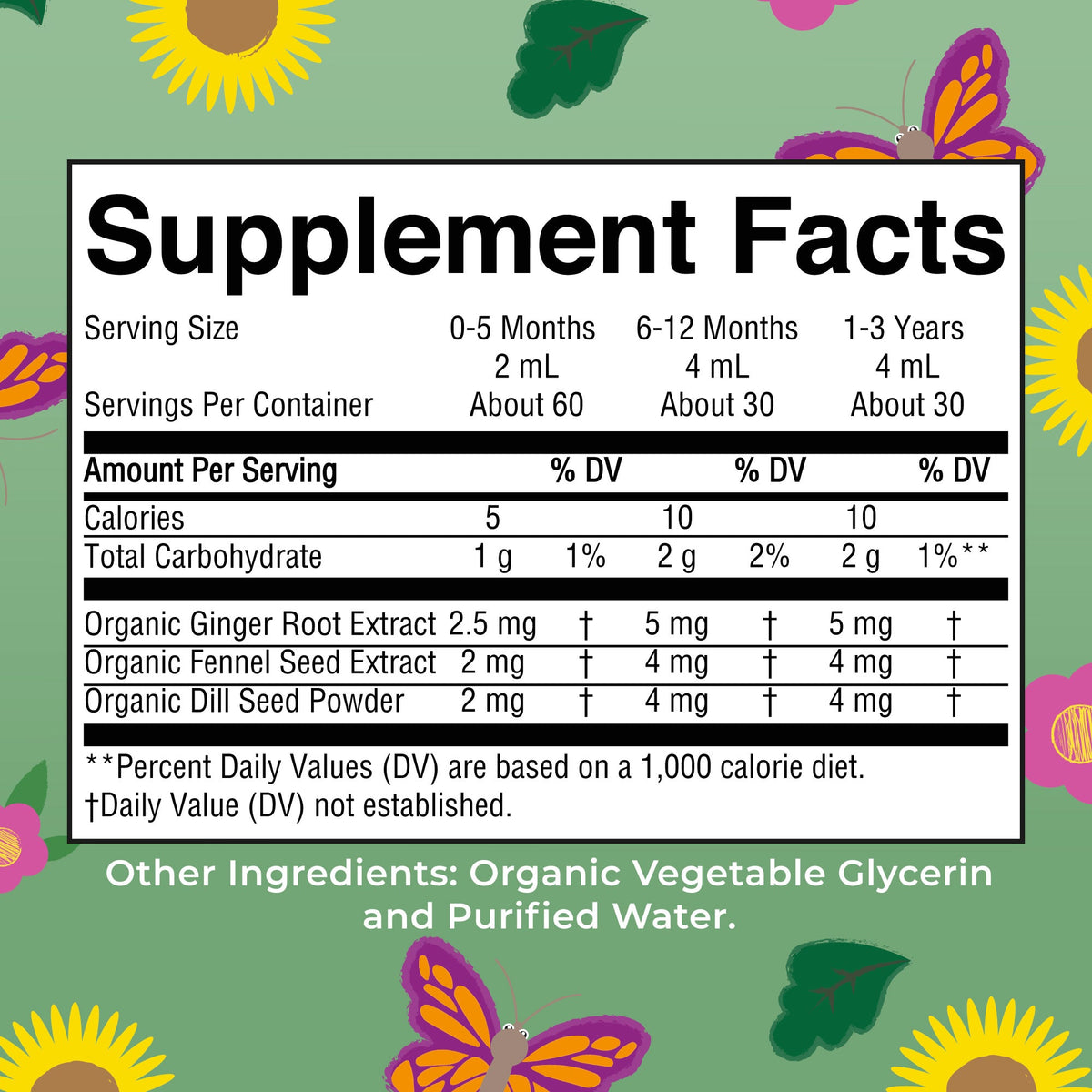 Organic Gripe Water Liquid Drops 4oz Supplement Facts