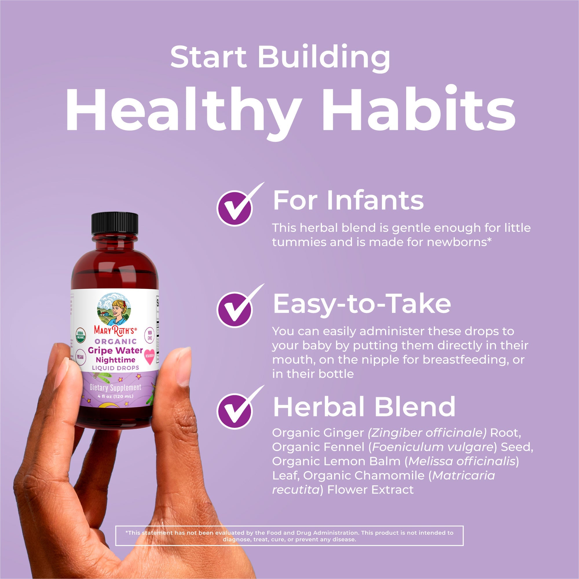 Organic Gripe Water Nighttime Liquid Drops 4oz Healthy Habits