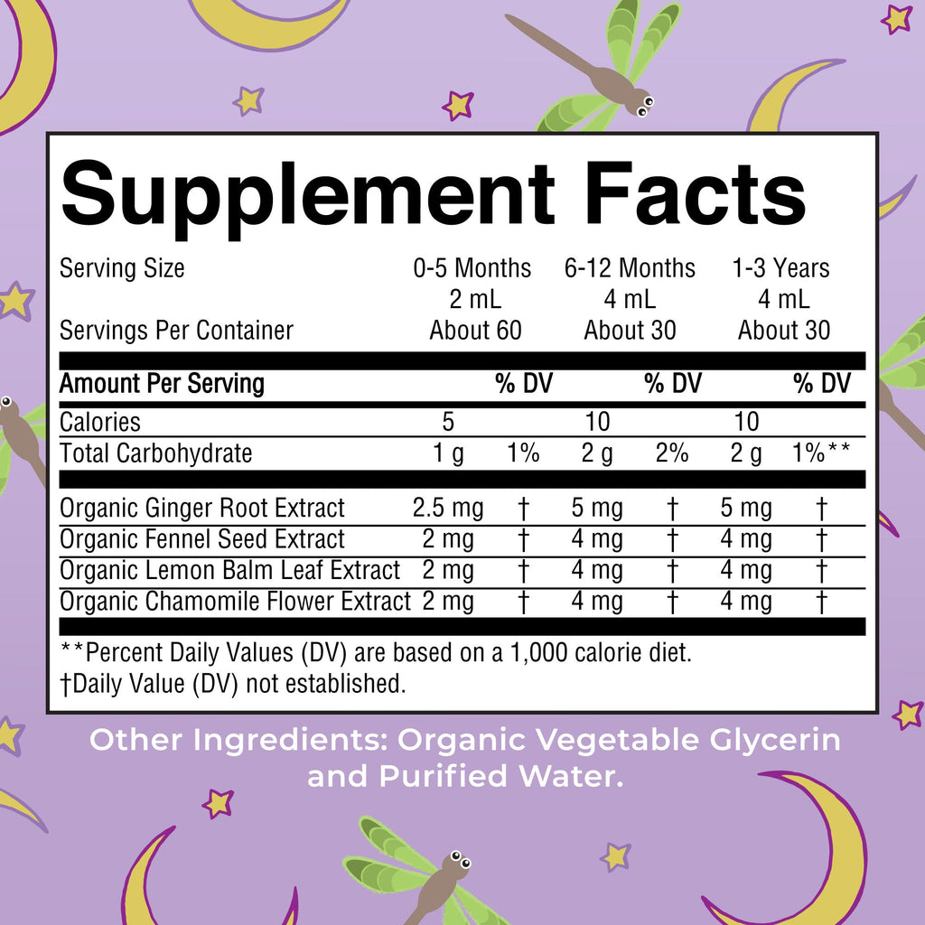 Organic Gripe Water Nighttime Liquid Drops 4oz Supplement Facts