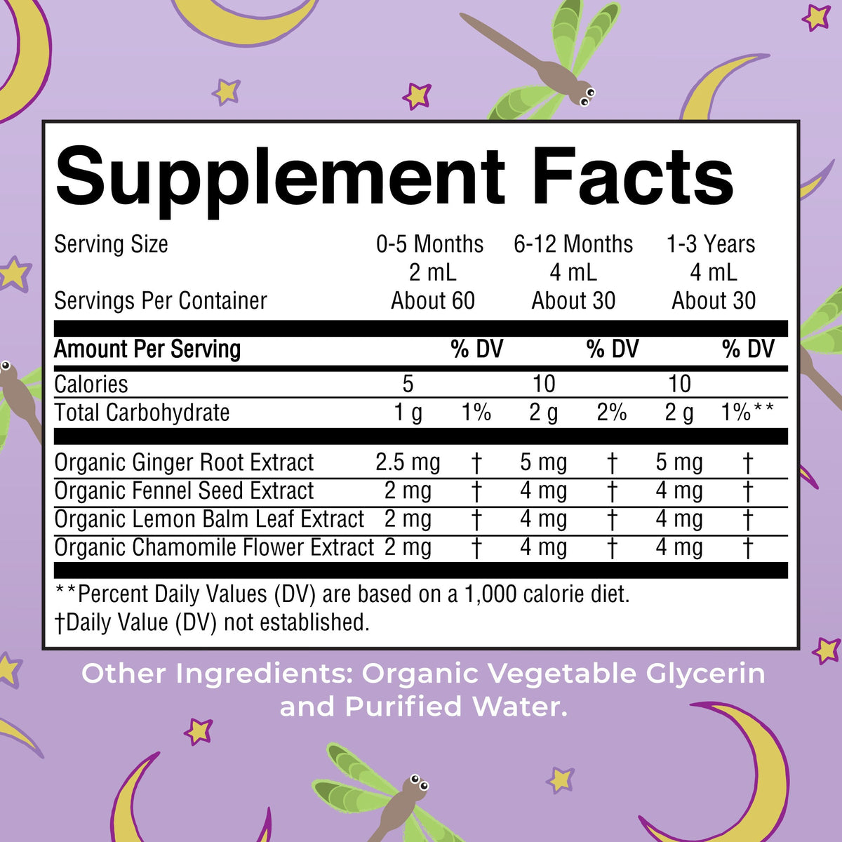 Organic Gripe Water Nighttime Liquid Drops 4oz Supplement Facts