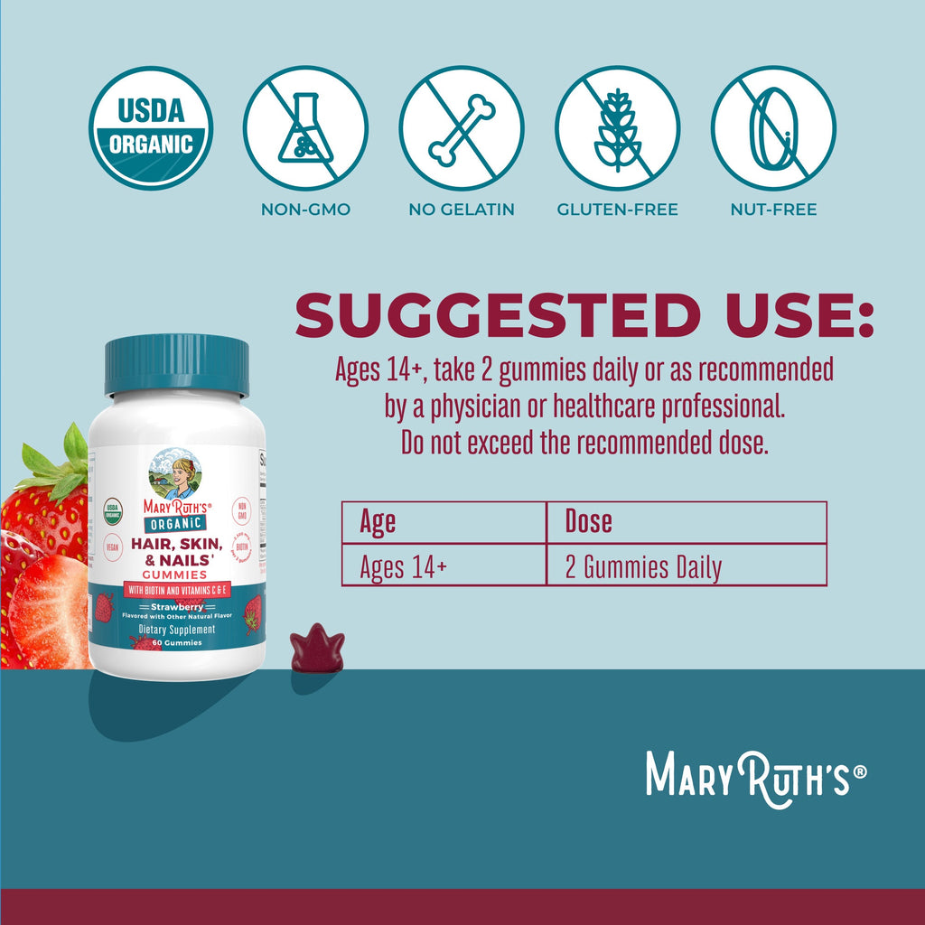 Organic Hair Skin Nails Gummies 60CT Strawberry Suggested Use