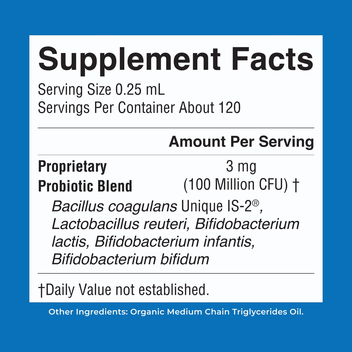Organic Infant Liquid Probiotic 1oz Unflavored Supplement Facts
