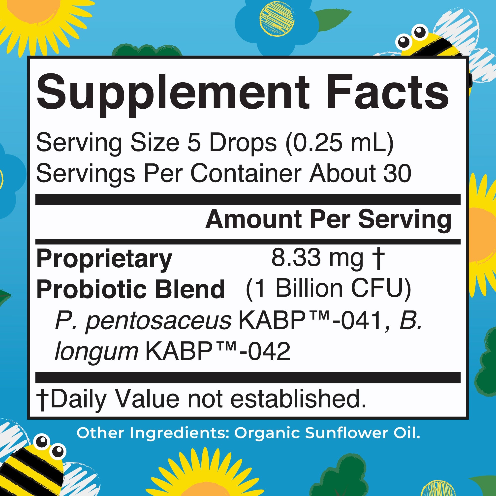 Organic Infant Precision Probiotic Colic Liquid Drops 0.27oz Unflavored Supplement Facts