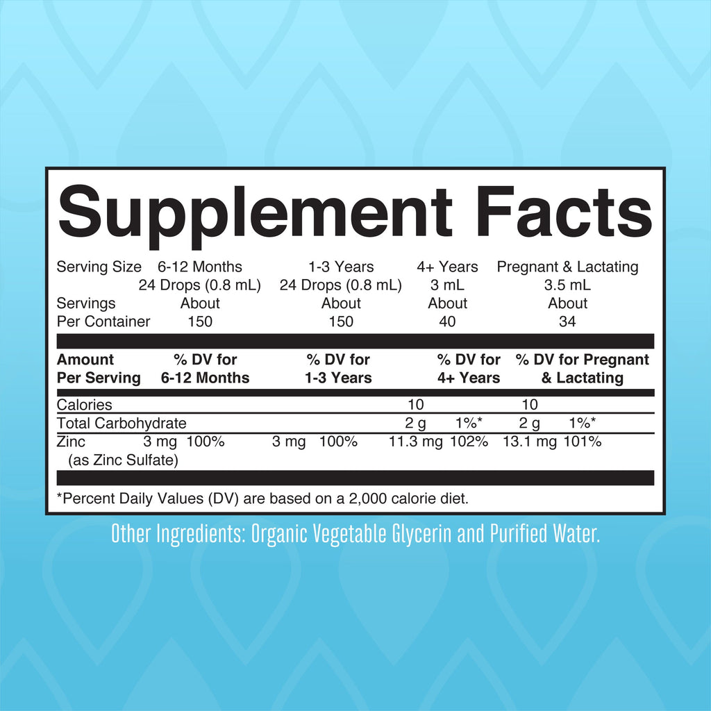 Organic Ionic Zinc Liquid Drops 4oz Supplement Facts