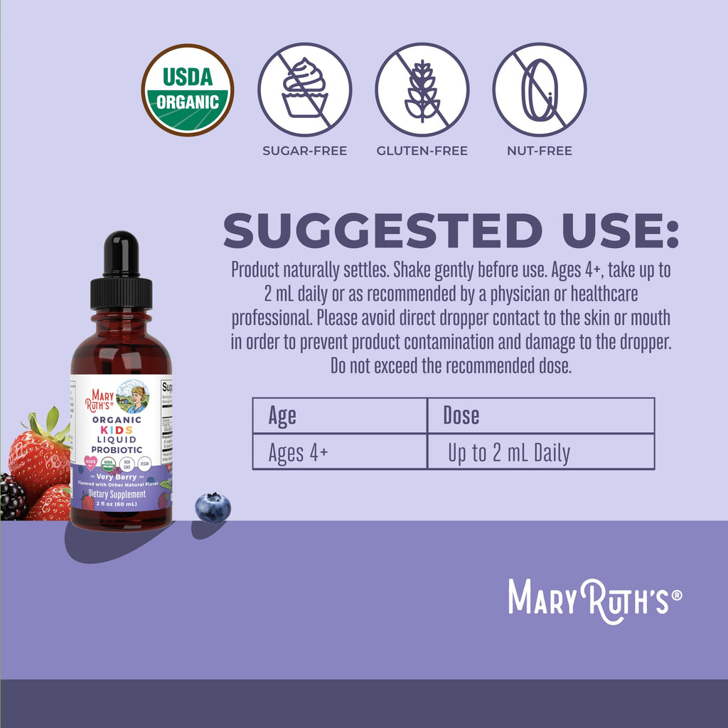 Organic Kids Liquid Probiotic 2oz Very Berry Suggested Use