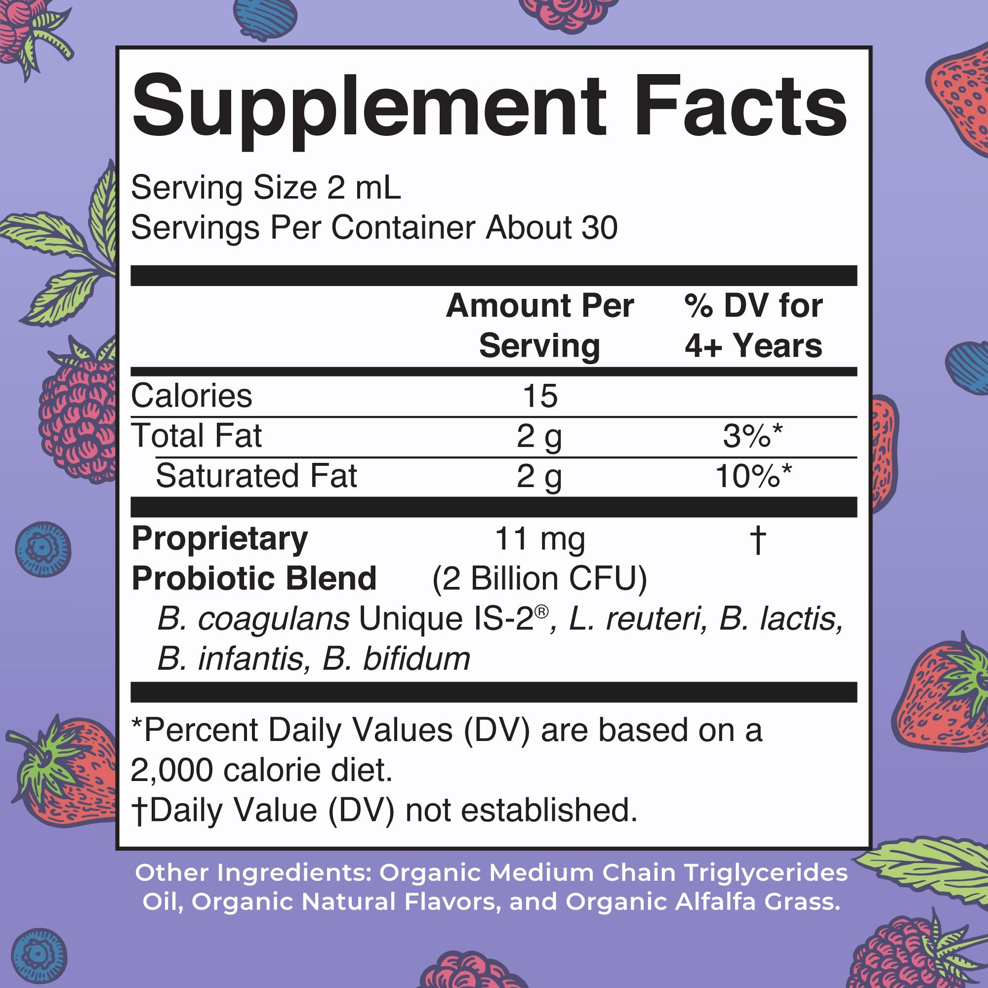 Organic Kids Liquid Probiotic 2oz Very Berry Supplement Facts