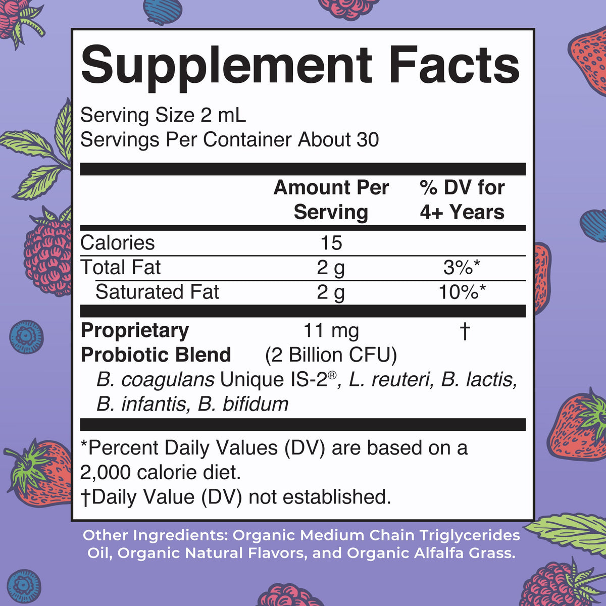 Organic Kids Liquid Probiotic 2oz Very Berry Supplement Facts