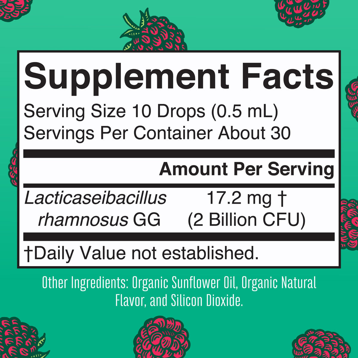 Organic Kids Precision Probiotic Digestive Liquid Drops 0.5oz Raspberry Supplement Facts